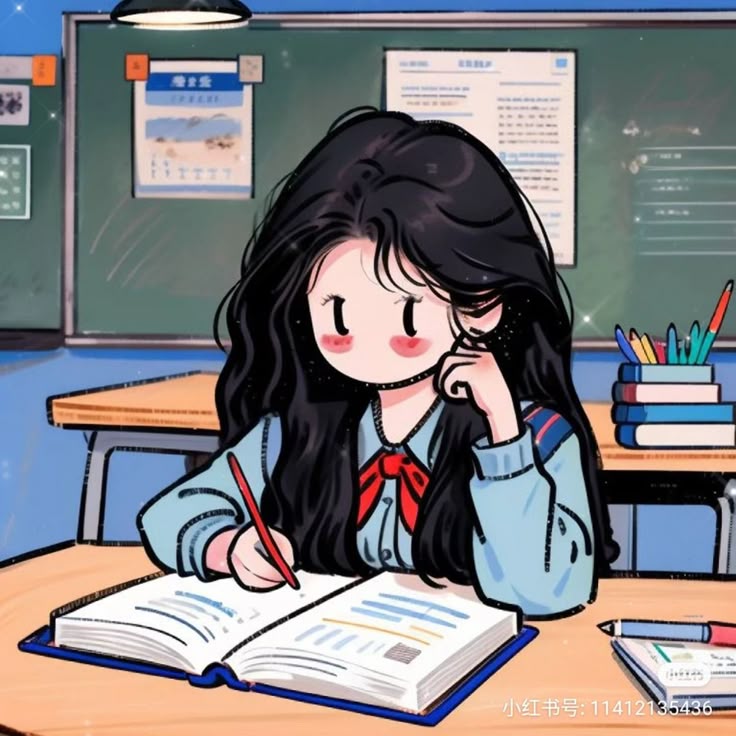 Hình ảnh học sinh chibi - học trong lớp