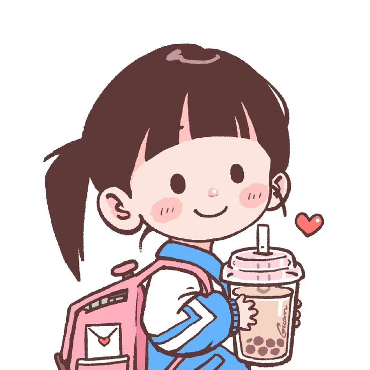 Hình ảnh học sinh chibi - uống trà sữa