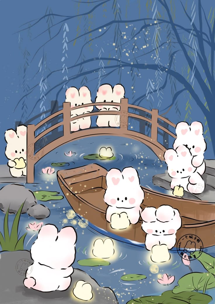 Hình ảnh thỏ chibi cute - buổi tối lãng mạn