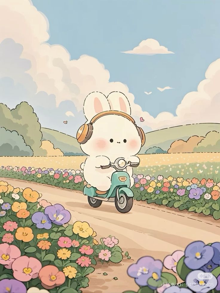 Hình ảnh thỏ chibi cute - chạy xe