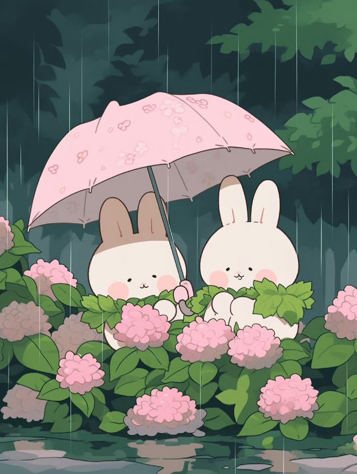 Hình ảnh thỏ chibi cute - che mưa