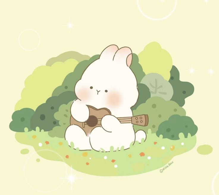 Hình ảnh thỏ chibi cute - đánh đàn