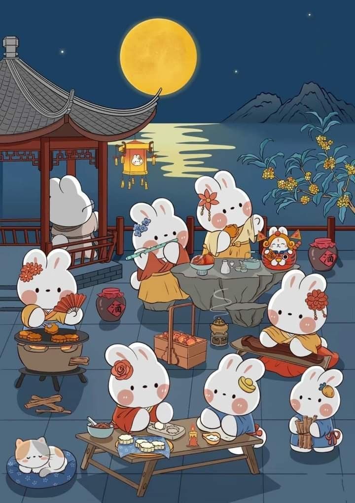Hình ảnh thỏ chibi cute - đêm trung thu