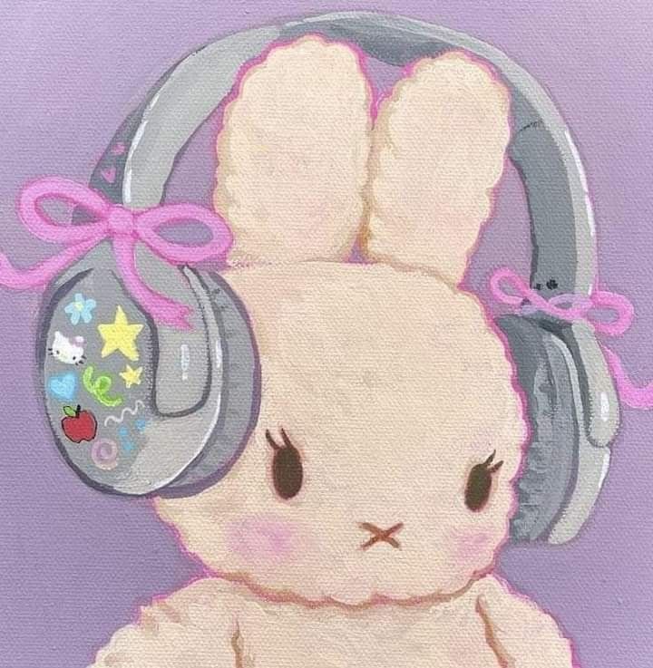 Hình ảnh thỏ chibi cute - đeo tai nghe