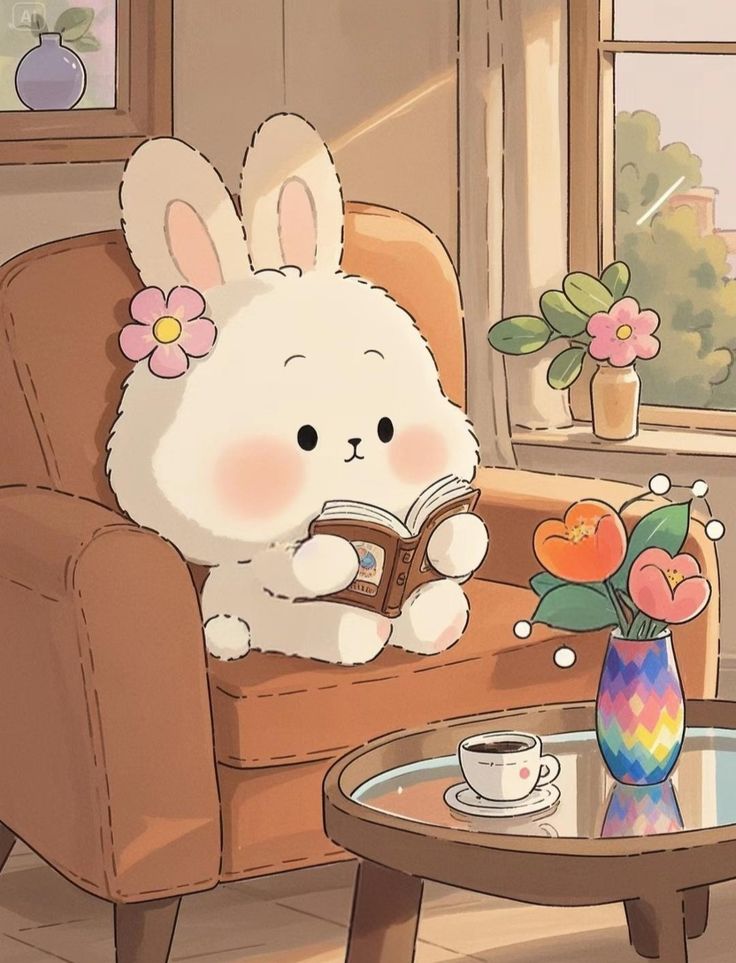Hình ảnh thỏ chibi cute - đọc sách