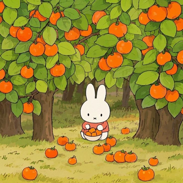 Hình ảnh thỏ chibi cute - hái quýt