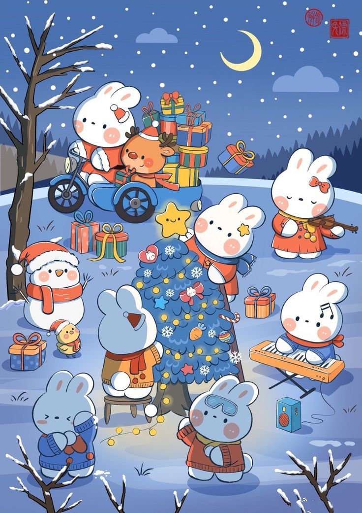 Hình ảnh thỏ chibi cute - mùa đông