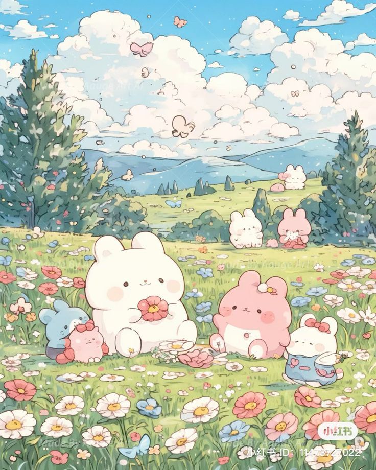Hình ảnh thỏ chibi cute - mùa xuân