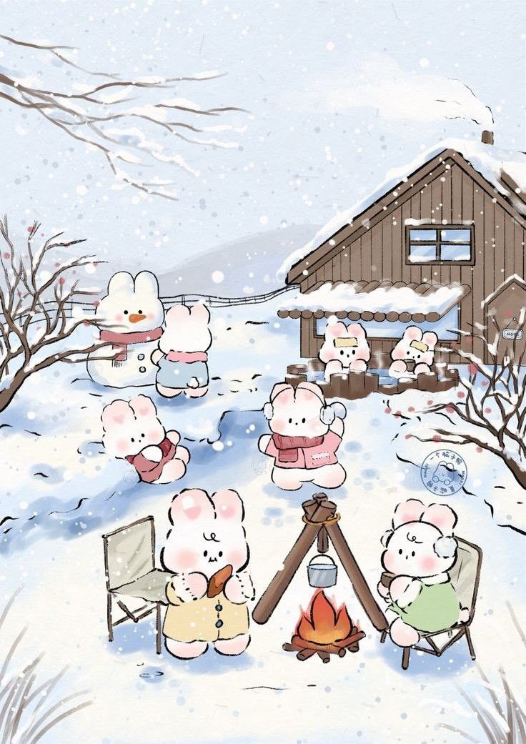 Hình ảnh thỏ chibi cute - sưởi ấm mùa đông