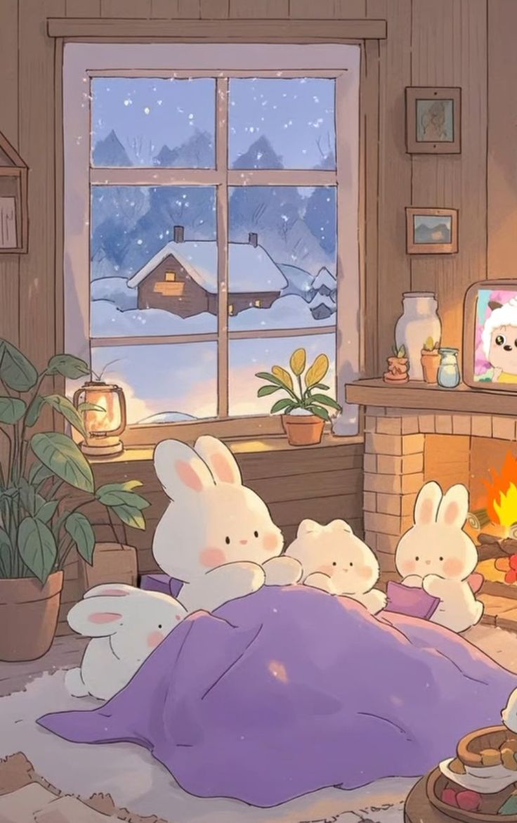 Hình ảnh thỏ chibi cute - sưởi ấm