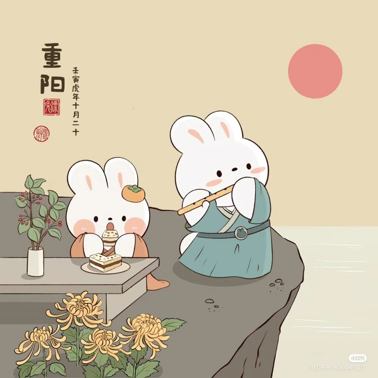 Hình ảnh thỏ chibi cute - thổi sáo