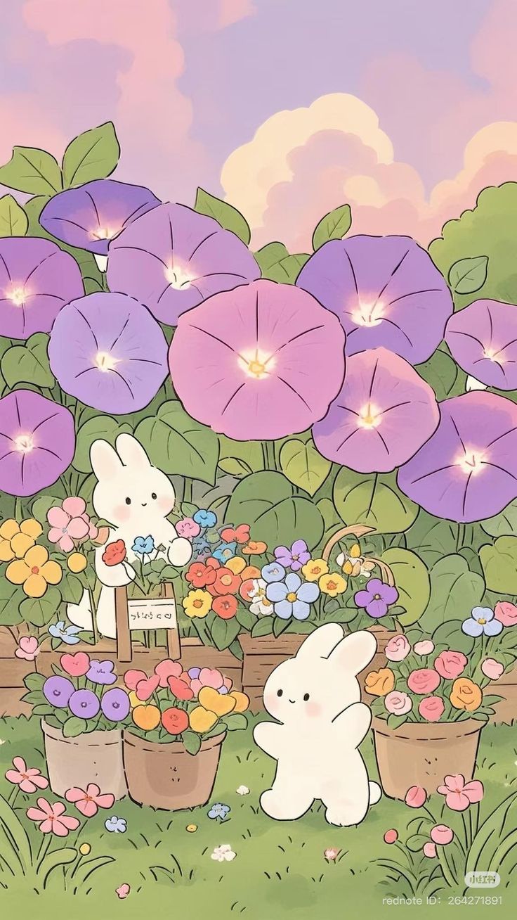 Hình ảnh thỏ chibi cute - trồng hoa