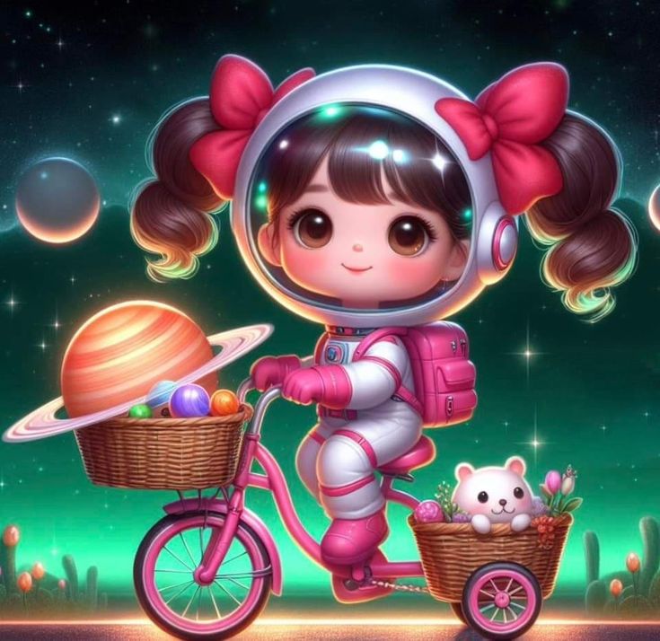 Hình ảnh vẽ phi hành gia chibi - đạp xe