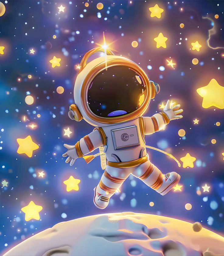 Hình ảnh vẽ phi hành gia chibi - đi trên mặt trăng