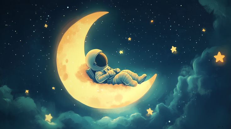 Hình ảnh vẽ phi hành gia chibi - nằm trên mặt trăng