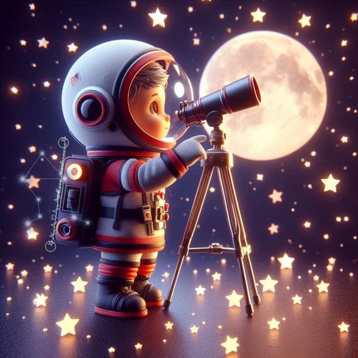 Hình ảnh vẽ phi hành gia chibi - nhìn kính thiên văn