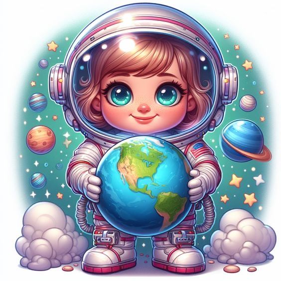 Hình ảnh vẽ phi hành gia chibi - ôm trái đất