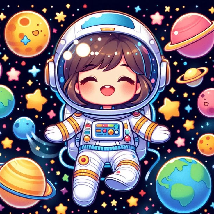 Hình ảnh vẽ phi hành gia chibi - vui vẻ