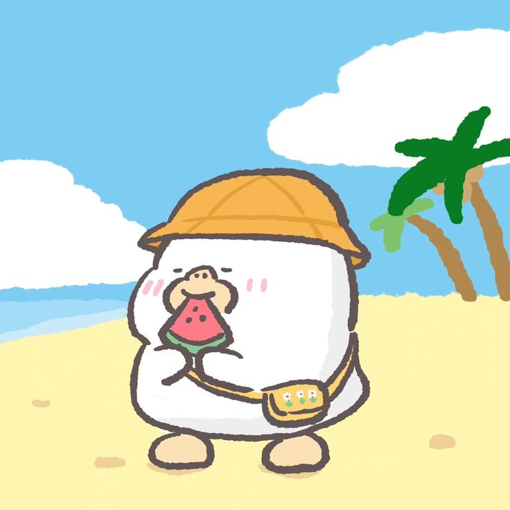 Hình nền con vịt chibi - ăn dưa hấu