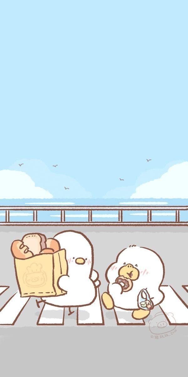 Hình nền con vịt chibi - băng qua đường