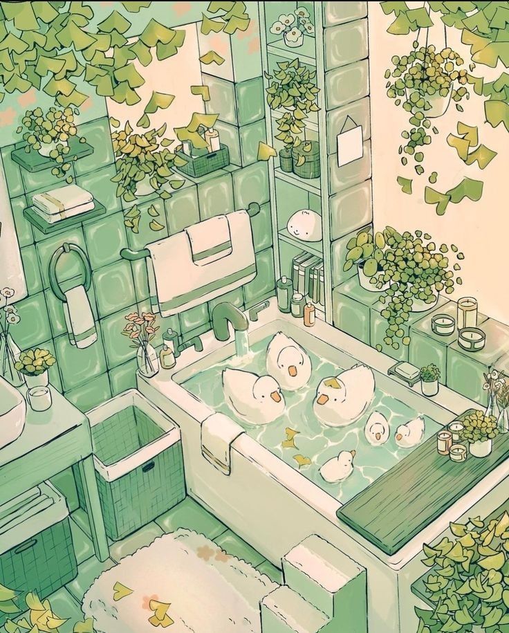 Hình nền con vịt chibi - bơi trong bồn tắm