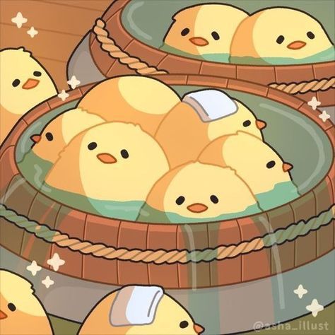 Hình nền con vịt chibi - Bơi trong thùng