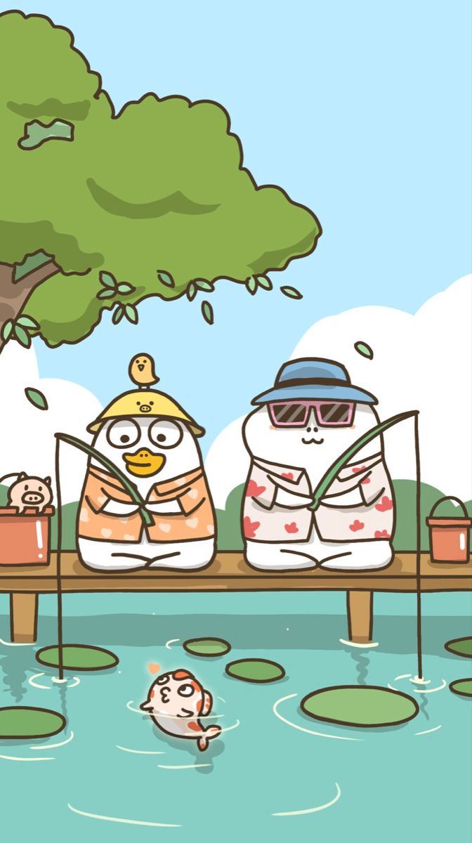 Hình nền con vịt chibi - câu cá