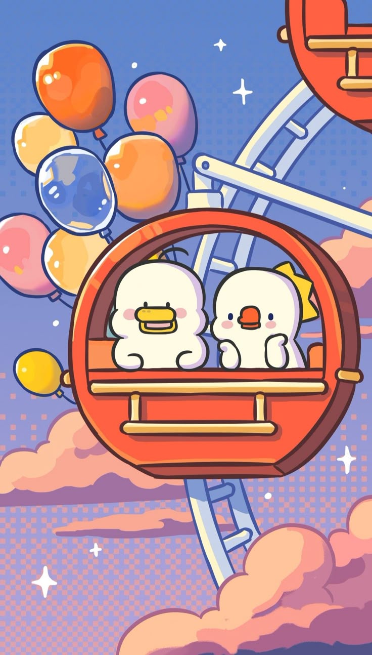 Hình nền con vịt chibi - chơi đu quay