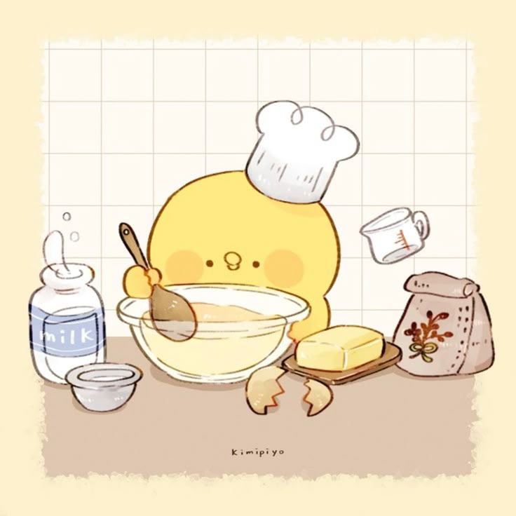 Hình nền con vịt chibi - đầu bếp làm bánh