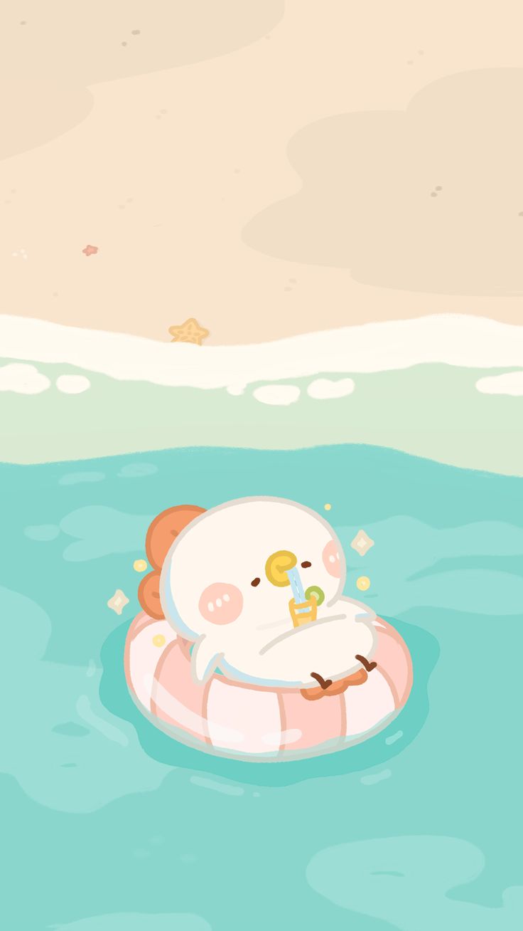 Hình nền con vịt chibi - đi bơi