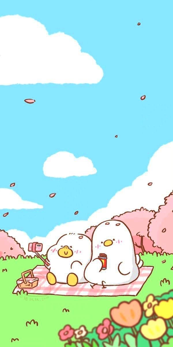Hình nền con vịt chibi - đi picnic