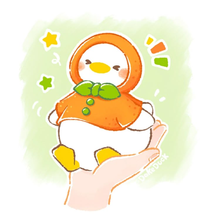 Hình nền con vịt chibi - mặc áo cam