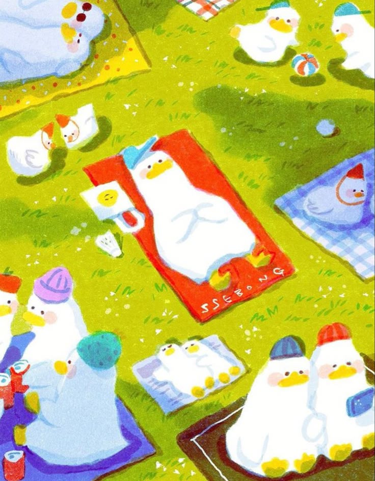Hình nền con vịt chibi - những chú vịt đi cắm trại