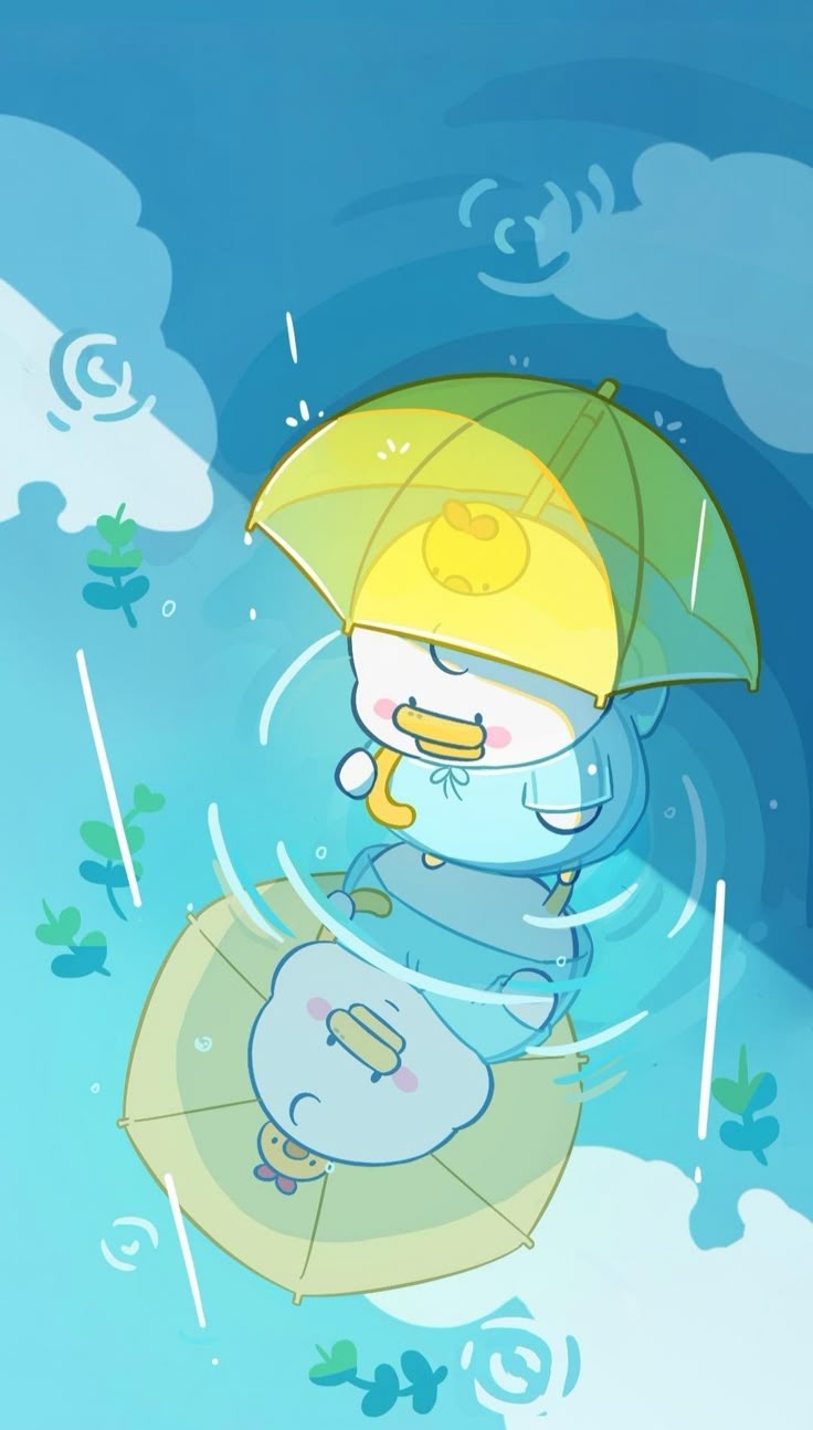 Hình nền con vịt chibi - trời mưa