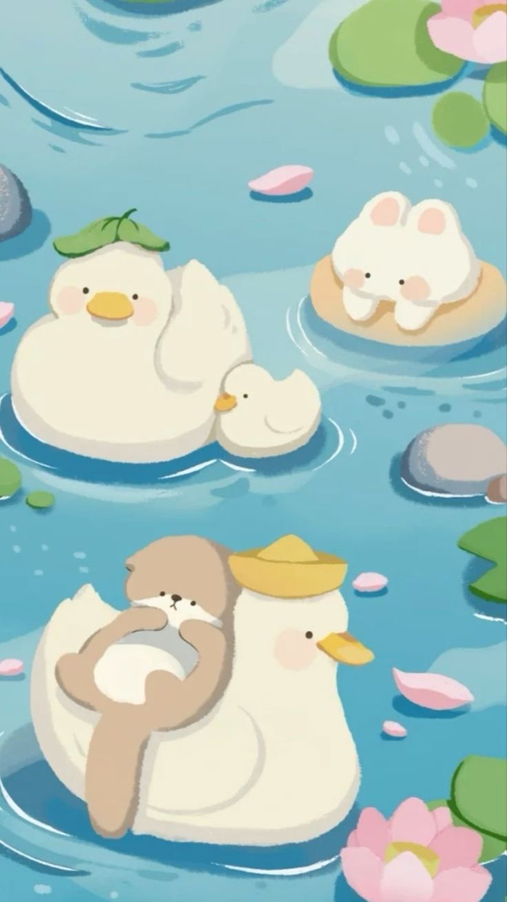 Hình nền con vịt chibi - vịt đang bơi