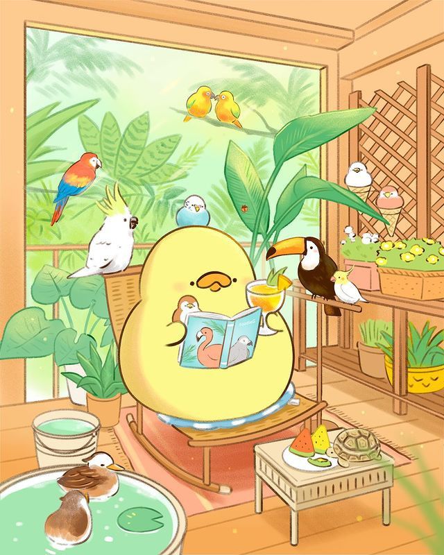 Hình nền con vịt chibi - Vịt vàng và các người bạn