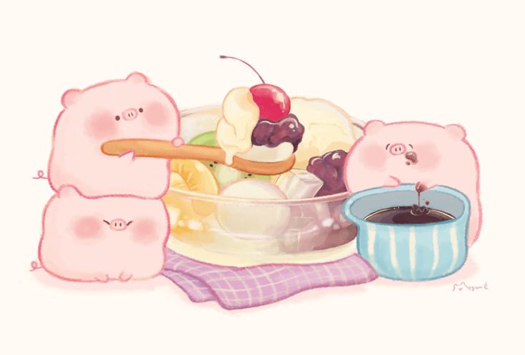 Hình nền heo chibi màu hồng - ăn kem