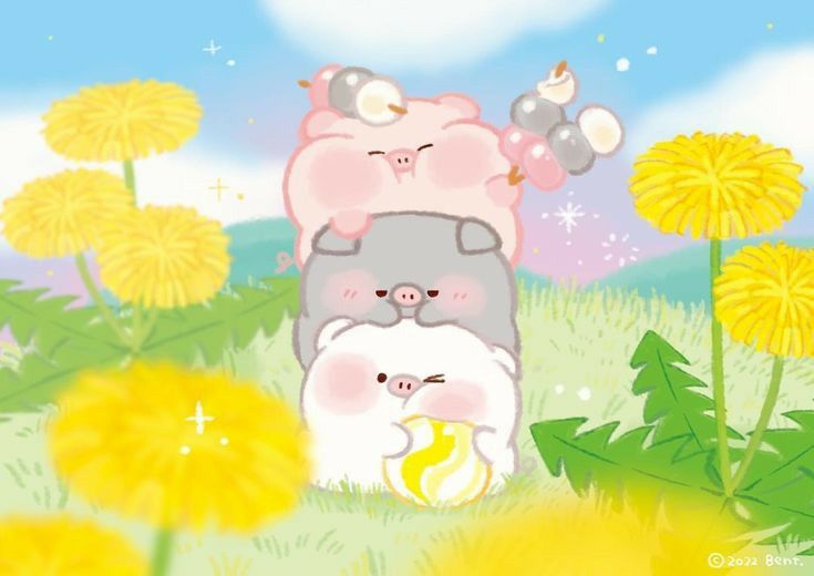 Hình nền heo chibi màu hồng - Ba cục mochi heo