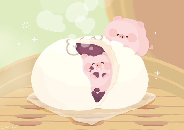 Hình nền heo chibi màu hồng - bánh bao