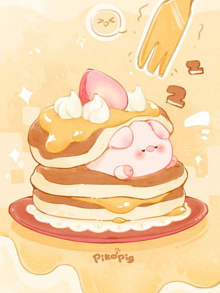 Hình nền heo chibi màu hồng - bánh ngọt