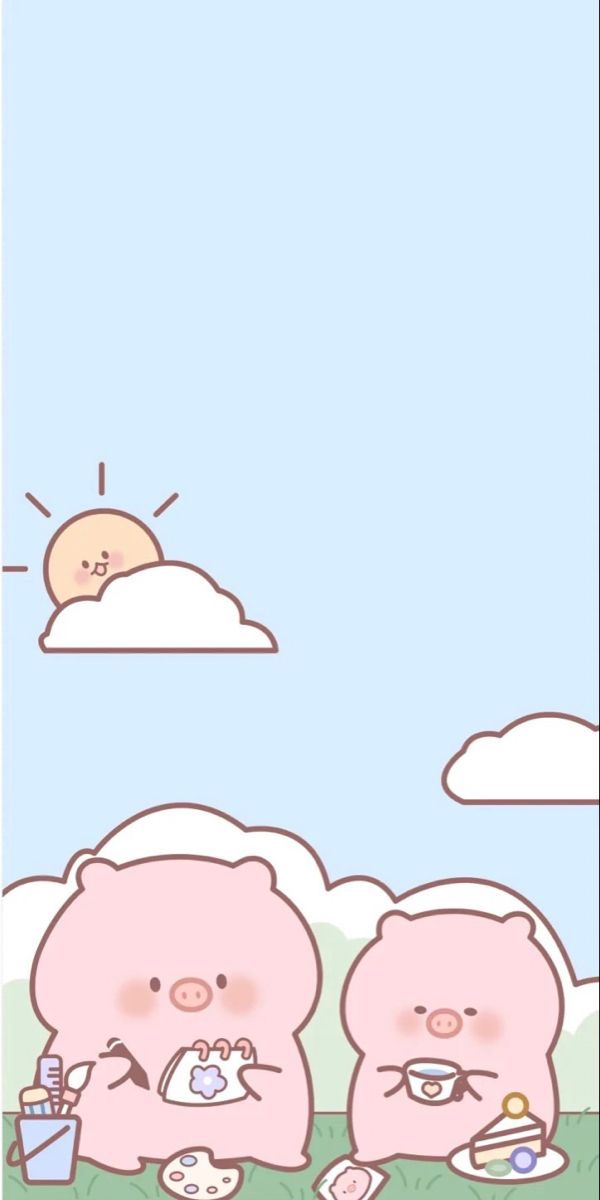 Hình nền heo chibi màu hồng - cute