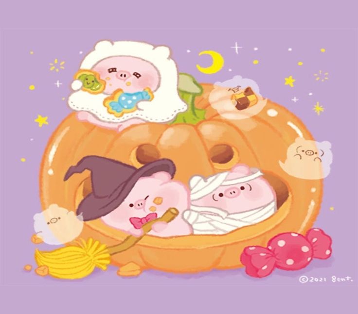 Hình nền heo chibi màu hồng - hóa trang halloween