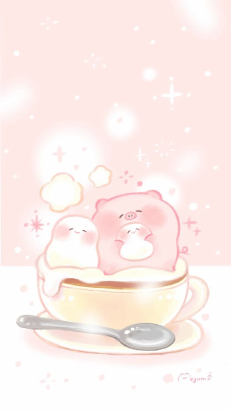Hình nền heo chibi màu hồng - Latte nóng