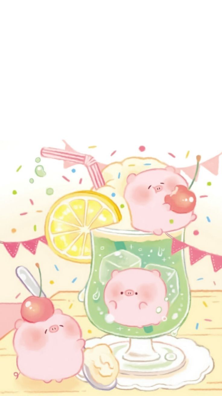 Hình nền heo chibi màu hồng - món tráng miệng