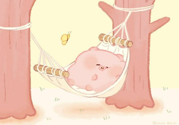 Hình nền heo chibi màu hồng - ngủ trên võng