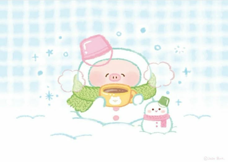 Hình nền heo chibi màu hồng - người tuyết phiên bảo heo