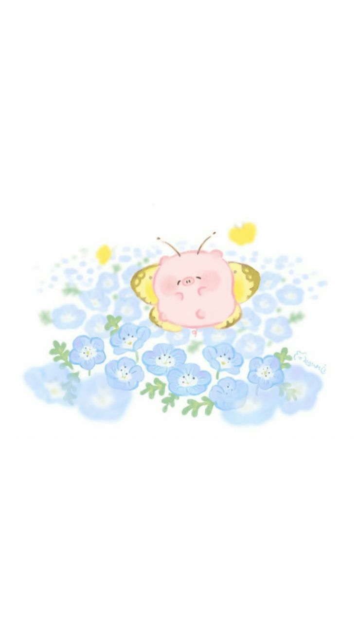 Hình nền heo chibi màu hồng - chú bướm