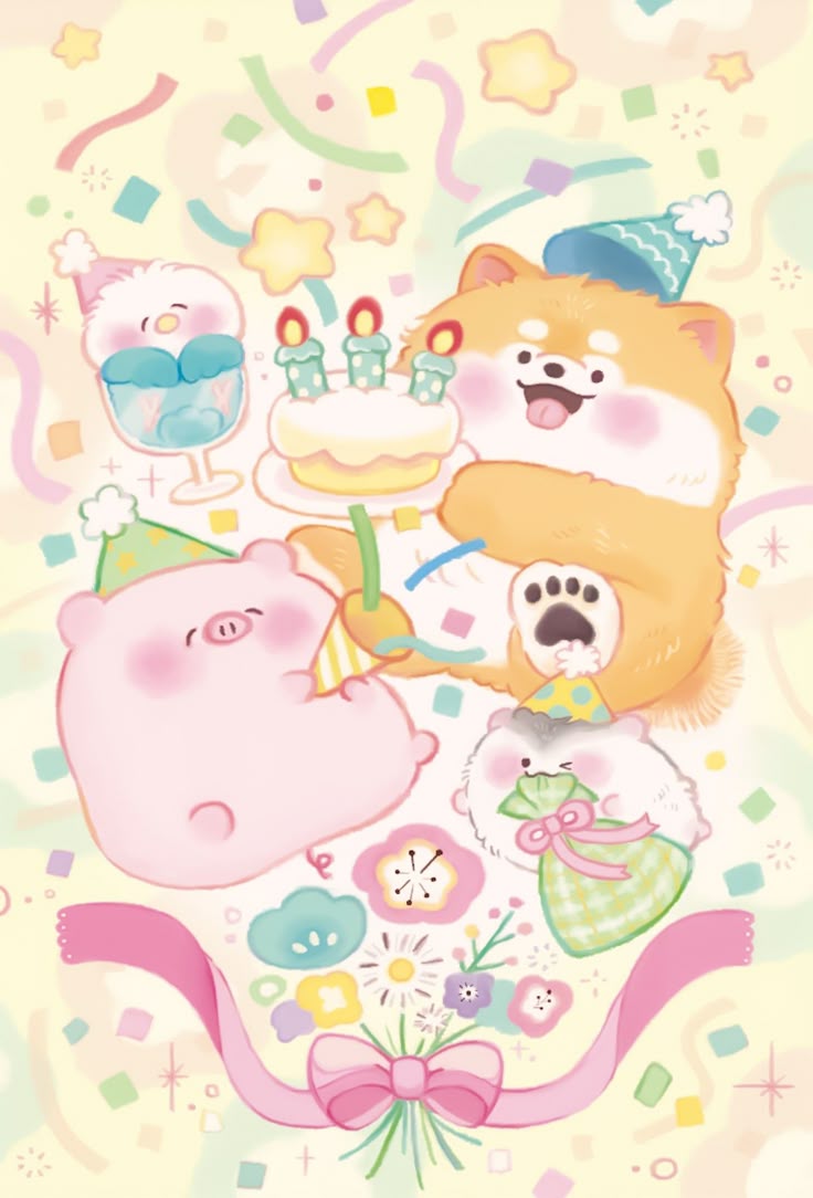 Hình nền heo chibi màu hồng - tiệc sinh nhật