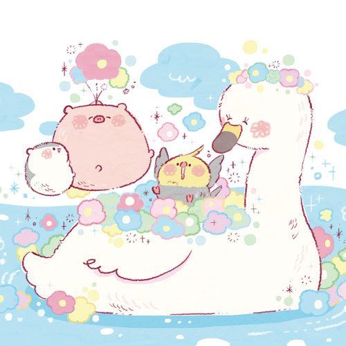 Hình nền heo chibi màu hồng - và những người bạn