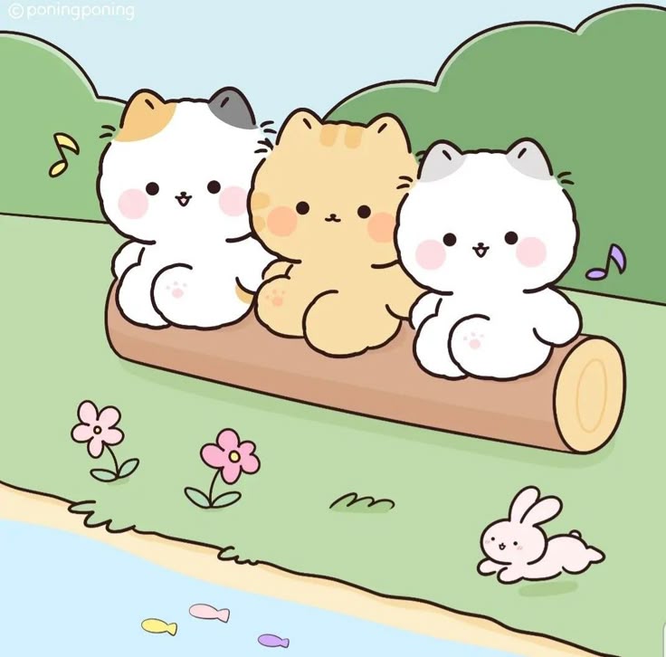 Hình nền mèo chibi - ba chú mèo con